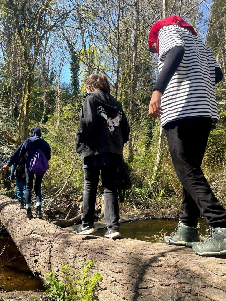 Picture of kids walking across a log
