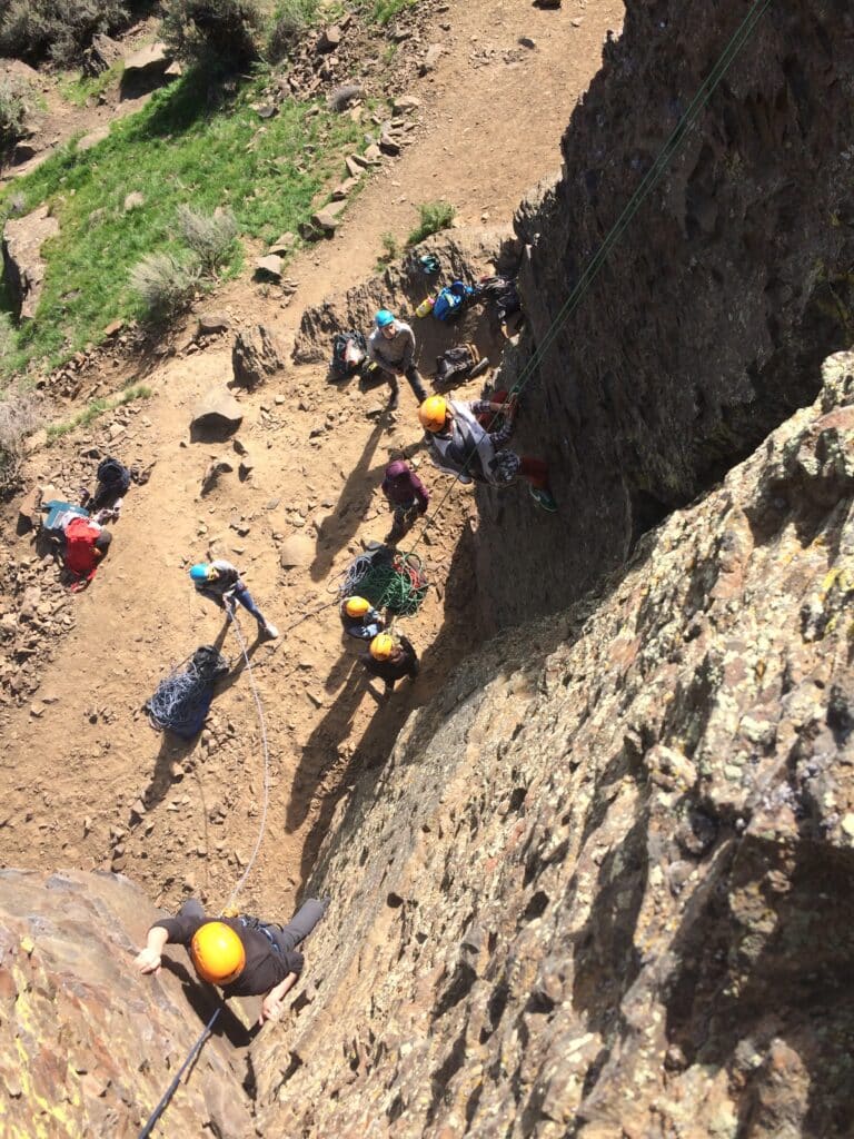Students rock climbing
